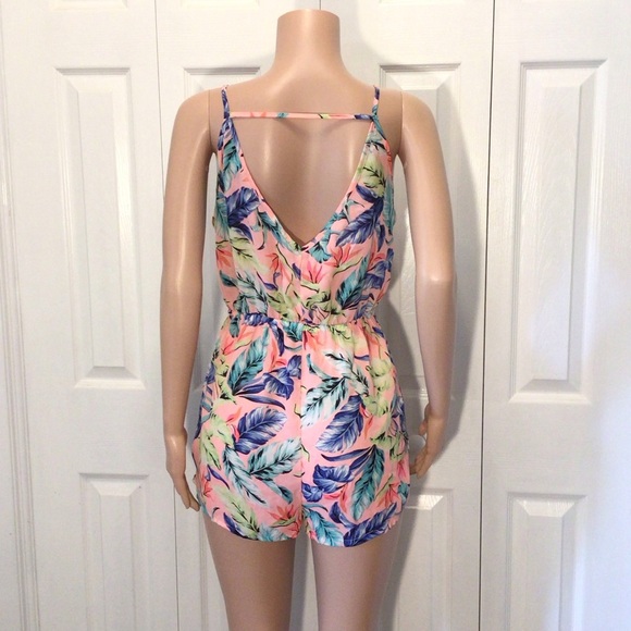 Spiaggia Dolce Womens Pink Leaf Print Tropical Sleeveless Romper Size Large - Picture 3 of 4